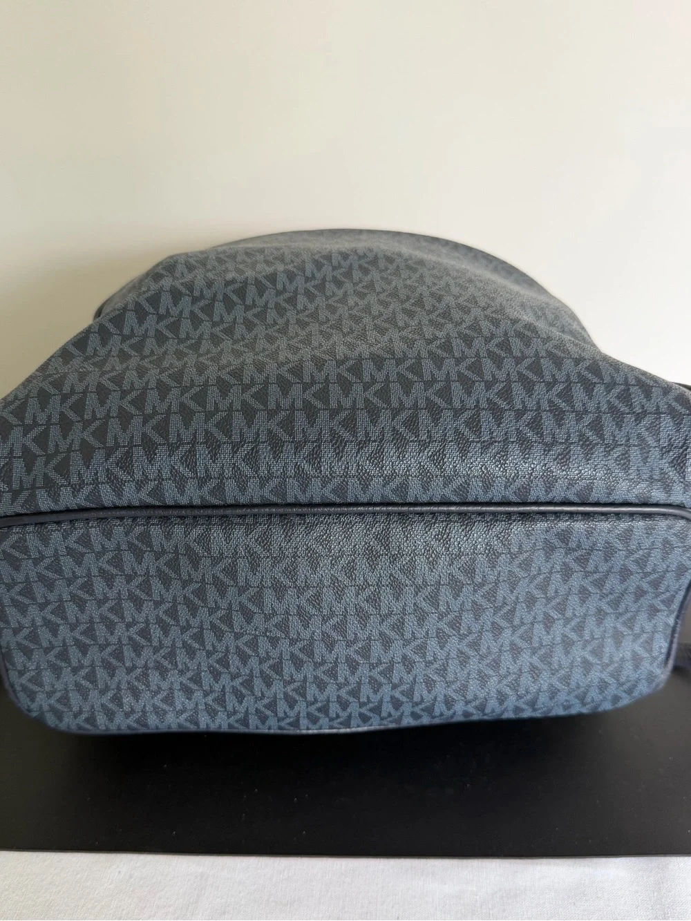 Michael Kors Signature Logo Backpack Navy Blue Coated Canvas